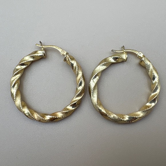 Jewelry - 925 Sterling Silver Yellow Gold Vermeil Twisted Rope Hoop Earrings Vintage Style